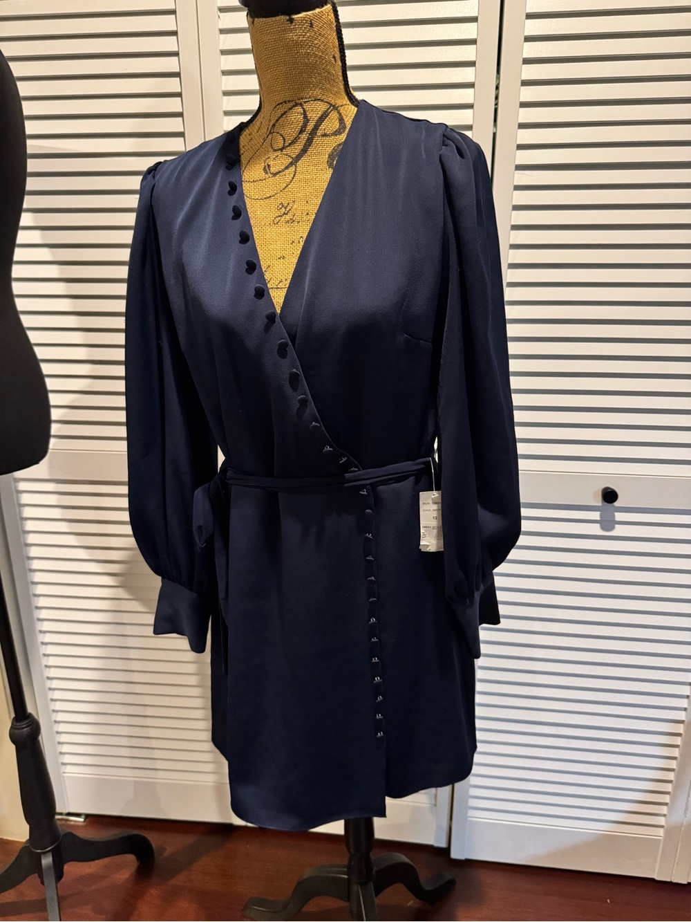 Alexia Admor Navy Wrap Dress with Covered Buttons